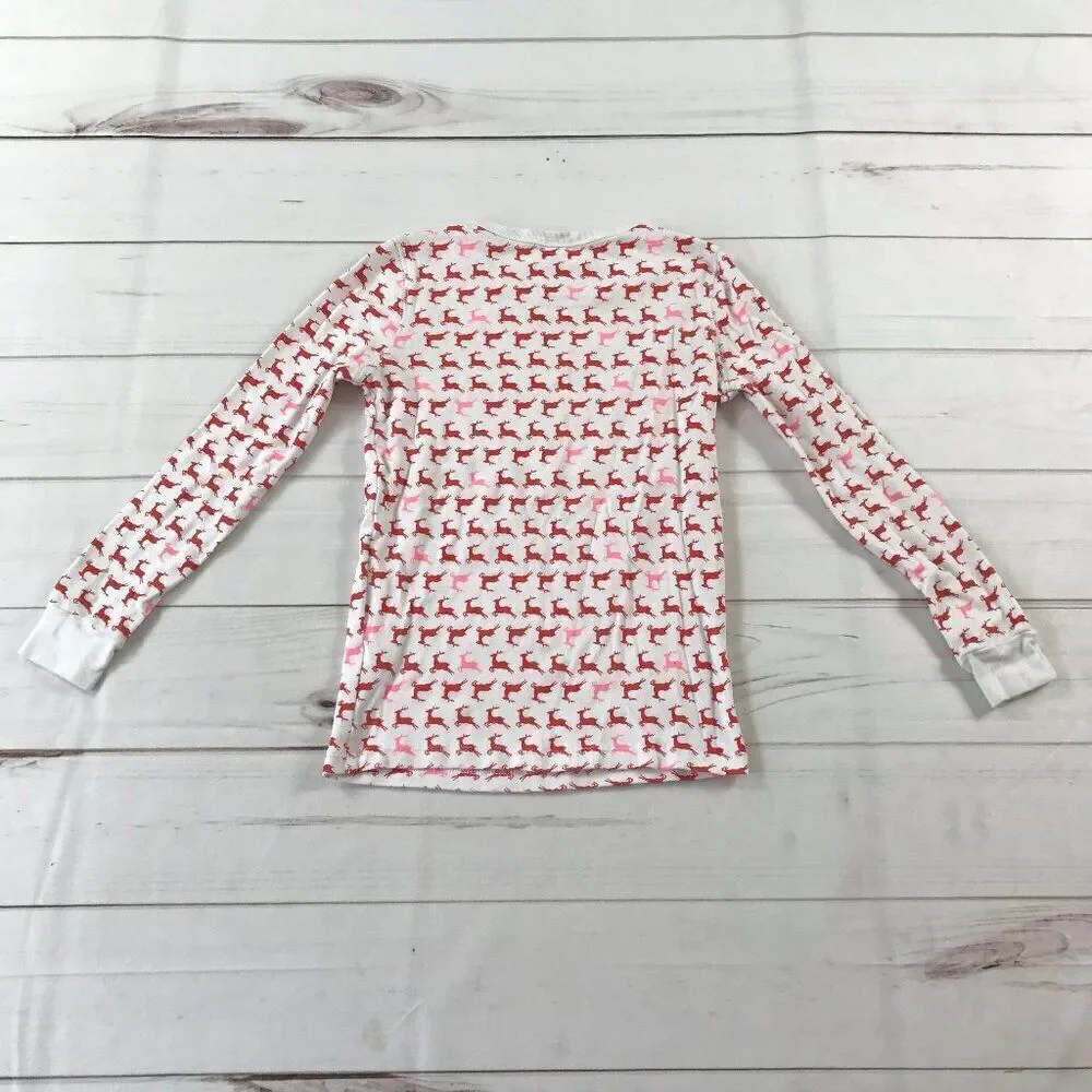 J.Crew Kids Girls Size 10 Red Prancing Reindeers White Pajama Set